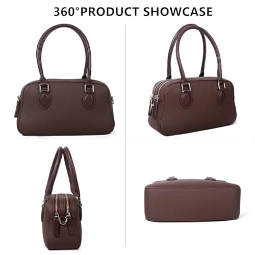 Genuine Leather Handbags Purse for Women Small Tote with Zipper, Top Handle Satchel Cross Body Bag Structured Organizer for Light Travel Everyday Carry Coffee Brown - Thumbnail 6