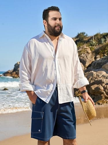Arcweg Mens Big and Tall Swim Trunks 9" Quick Dry Swim Shorts with Compression Brief Liner Cargo Pocket Bathing Suits Borard Shorts for Men Pluse Size XL-6XL Navy Blue - Thumbnail 3