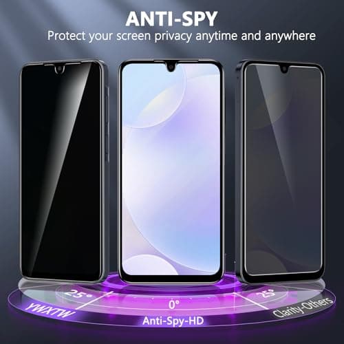 YWXTW [2 Pack Privacy Screen Protector for Samsung Galaxy A17 5G/4G, 25° Anti-Spy Tempered Glass - 9H Anti-Scratch, HD Clear & Sensitive Touch, Case Friendly Screen Guard for Samsung A17 - Thumbnail 3