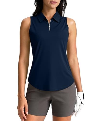 G Gradual Womens Golf Shirt Sleeveless Zip Up Polo Shirts for Women Collared Lightweight Tennis Athletic Tank Top, Navy, Medium - Image 1