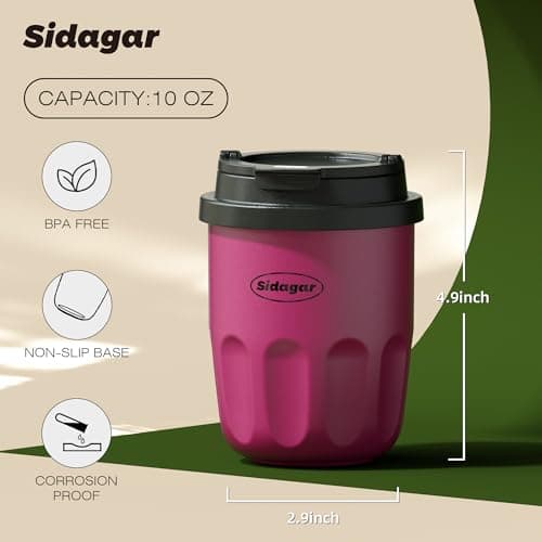 Sidagar Travel Coffee Mug 10 oz Ceramic Lined Tumbler, Double Wall Stainless Steel Coffee Cup with Lid, Vacuum Spill Proof Mini Water Bottle, Insulated Thermal Mug for Home Office, Purple - Thumbnail 5