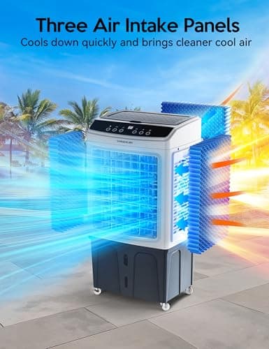 VAGKRI 35" Evaporative Air Cooler, 2800CFM Swamp Cooler, 120°Oscillation Air Cooler with Remote Control, 24H Timer, 3 Modes & Wind Speeds for Outdoor Indoor Use, 9.2Gallon - Thumbnail 3