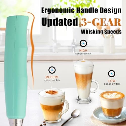 Nahida Baby Blue Milk Frother Wand for Coffee, Frother Handheld Rechargeable Electric Whisk with 3 Heads 3 Speeds Drink Mixer Coffee Frother Foam Maker For Latte, Cappuccino, Hot Chocolate, Egg - Thumbnail 5