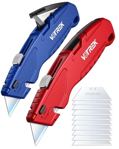 VOTREK Utility Knife Set | Retractable Box Cutter with【Blade Storage】| All Metal Heavy-Duty Cutting for Cardboard, Carpet, Plastic | Includes Razor Knives 2Pack & Extra Quick Change Replacement Blades - Image 1
