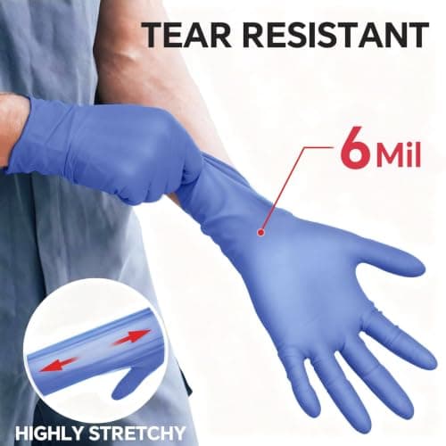 GTT Nitrile Exam Gloves, 6 Mil, 100 Count, Powder-Free, Disposable Gloves for Medical Care, First Aid, Cleaning, Food Prep, Tattoo, Cooking, Purple X Large - Thumbnail 5