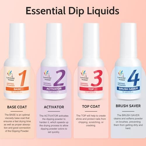 Lavender Violets Dip Powder Liquid Set with Activator, Base Top Coat and Brush Saver 0.5oz/Bot Nail File Necessary Tools for Dipping Powder Acrylic Manicure Pedicure J775 - Thumbnail 2