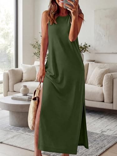 ANRABESS Women Summer Casual Sleeveless Maxi Sundress Beach Tank Dresses Pockets Travel Vacation Clothes Cruise Outfits 2026 Army Green XX-Large - Thumbnail 6