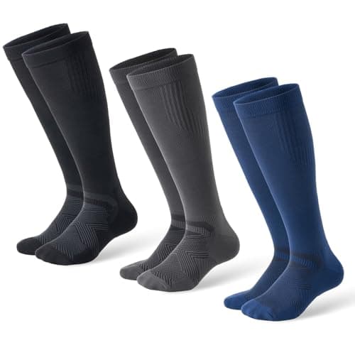 musesox Compression Socks for Women and Men,Knee High 15-20mmHg Graduated Support(3 Pairs) for Nurses,Travel,Black Dark Gray Navy,Medium - Image 1