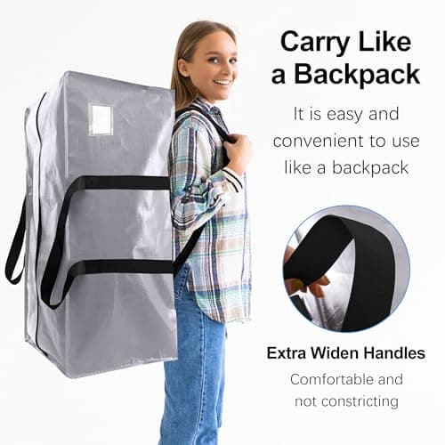 VELVETSURE Heavy Duty Extra Large Moving Bags W/Backpack Straps - Strong Handles & Zippers, Storage Totes For Space Saving, Fold Flat, Alternative to Moving Box and Storage Bin (Set of 6, Silver) - Thumbnail 4