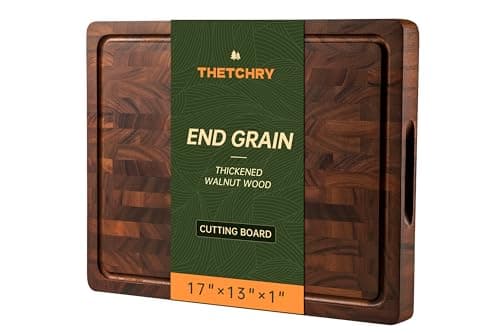 THETCHRY Walnut Cutting Boards for Kitchen, End Grain Wooden Cutting Board, Large Chopping Board Double Sided with Handle, Thick Butcher Block Charcuterie Meal Prep & Serving with Gift Box, 17"×13"×1" - Image 1