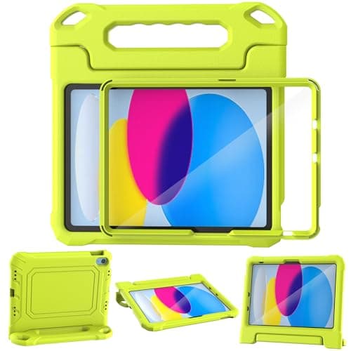 YIHE Kids Case for iPad (A16) 11th Generation 11 Inch 2025 & iPad 10th Generation 10.9 inch 2022, with Built-in Screen Protector and Handle Stand, Full Body Shockproof Protective Cover, LightYellow