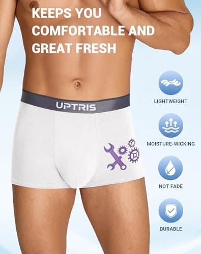 UPTRIS Boxer Briefs for Men Pack，Cotton Short-leg Mens Boxer Briefs Ultra Soft Underwear, 5 Packs No Riding Up Mens Underwear Comfort Moisture-Wicking and Breathable - Thumbnail 6