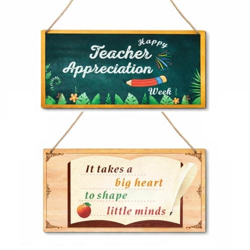 Teacher Appreciation Decor, Double Sided Hanging Wooden Sign for Wall Door Classroom, Happy Teacher Appreciation Week on One Side & Inspirational Quote on Other, Reversible Decor for Year-Round Display - Image 1