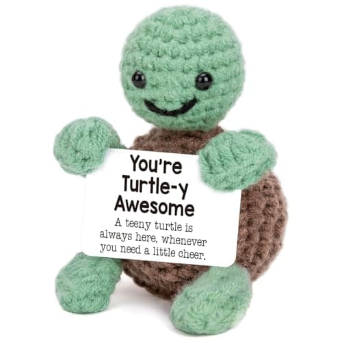 Xyluria Handmade Crochet Turtle with Positive Message - Encouraging You're Turtle-y Awesome Gifts for Friends Coworkers Teachers Students Emotional Support Cheer Up Birthday Get Well Desk Decor