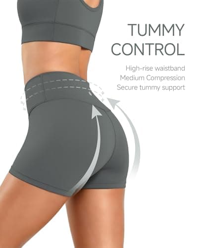 Women's 6" High Waisted Workout Gym Biker Shorts Butt Lifting Grey Sage - Thumbnail 3