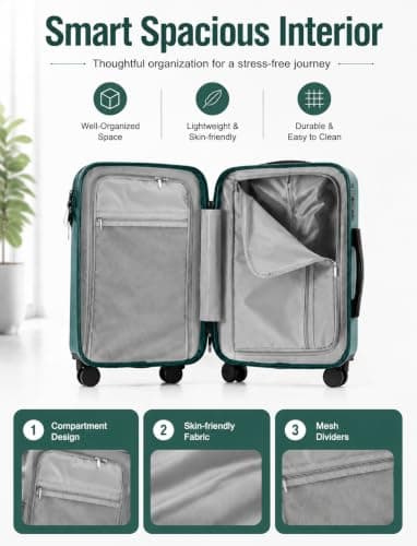 Aivens 20 Inch Carryon Suitcase with Wheels & Cup Holder, Lightweight Hardshell Travel Luggage with TSA Lock, Portable Carry On Luggage for Short Trips (Green) - Thumbnail 6