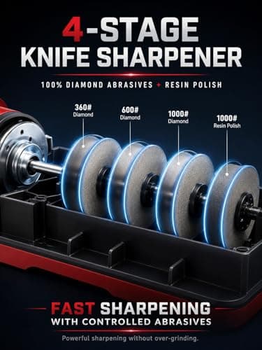 4-Stage Electric Knife Sharpener, Heavy Duty Knife Sharpener with 20° Precision Angle for Straight, Serrated & Ceramic Knives, 100% Diamond Abrasive, Resin Polishing - Thumbnail 3