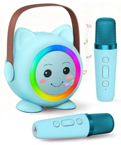 Mini Karaoke Machine Toy for Kids, Portable Karaoke Machine with 2 Wireless Microphone for 4,5,6,7,8,9,10,11,12+ Years Old Christmas Birthday Gifts Girls Boys (Blue) - Image 1