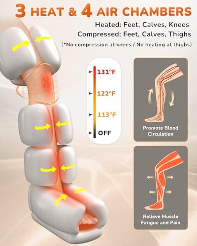 JZBRAIN Leg Massager with Heat and Compression : Foot and Calf Massager for Circulation and Pain Relief, Sequential Compression Boots with 6 Modes, 9 Intensity, 3 Heat - Gifts for Mom, Dad, Him, Her - Thumbnail 4