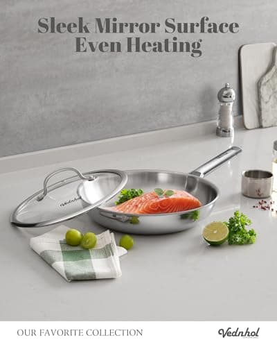 VEDNHOL Stainless Steel Frying Pan Set with Lids 8"&10"&12",8 Inch Skillet+10&12 Inch Stainless Steel Pans with Lids,Frying Pan,Tri-Ply,PFOA&PTFE Free,Dishwasher&Oven Safe,Induction Compatible - Thumbnail 3