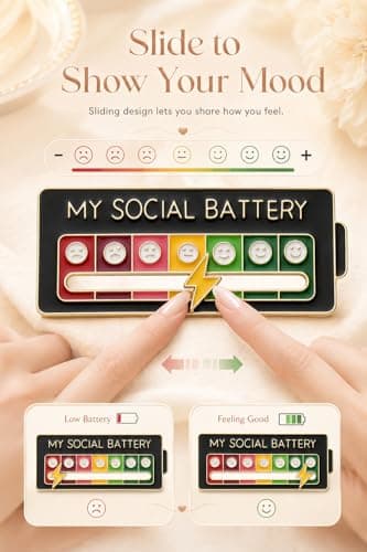 COTATI 5Pcs Social Battery Pin, Interactive Social Battery Slider Pin Set, Funny Mood Tracker Indicator Badge for Backpacks Jackets, Creative Enamel Lapel Brooch Pins - Thumbnail 3