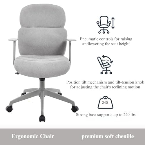 LuxErgo Office Chair, Home Office Desk Chairs with Armrest, Comfy Rolling Desk Chair with Wheels, Fabric Computer Chairs Adjustable Backward Tilt for Children/Kids, Beige - Thumbnail 6