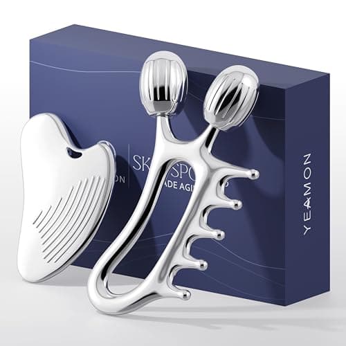 Yeamon Gua Sha Facial Tools, 3-in-1 Gua Sha & Roller & Comb Set, Upgraded No-Slip Textured Guasha, Metal Lymphatic Drainage Massager for Skincare & Face Sculpting Back Massage, Skincare Gift for Women - Image 1
