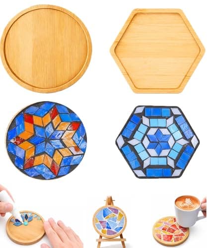 GHAHILI 2 Sets DIY Mosaic Kits for Adults Glass Mosaic Tiles for Crafts with Wooden Coasters for Women Mixed Color Mosaic Art Kit Craft Coaster Handmade Making Kit Set for Home Decor Gifts