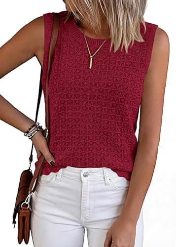 KIRUNDO Crochet Tops for Women 2026 Spring Summer Sleeveless Sweater Vest Tank Top Knit Pullover Beach Vacation Outfits (Red, XX-Large) - Image 1