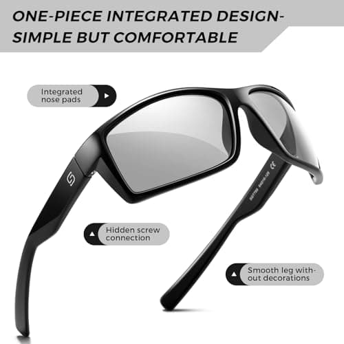 SUNGAIT Polarized Photochromic Sunglasses for Men: Rectangle Sports Sun Glasses UV Protection (Bright Black Frame/Photochromic Lens) - Thumbnail 4