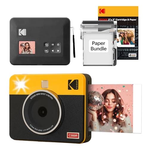 KODAK Mini Shot 3 Retro 3x3” Instant Digital Camera & Photo Printer, 38 Sheets, 2-in-1 Portable Print Camera, Bluetooth Smartphone Printer for iOS & Android, 4PASS Dye Sublimation, Yellow - Image 1