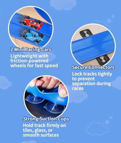 Flexible Race Track for Kids 3+, 15 Ft Hot Wheels Compatible Track with Strong Suction Cups, Portable Diecast 1/64 Car Ramp Track for Indoor Outdoor Play, DIY Bendable Monster Truck Track Set - Thumbnail 3
