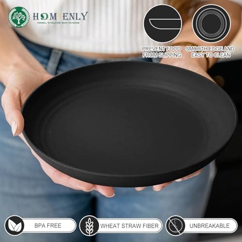 Homienly Premium Wheat Straw Dinner Plates, Reusable 8 PCS Unbreakable Plates 10 inch Plate Set, Alternative Plastic Plate Microwave and Dishwasher Safe Plates Set for Home - GreyStone - Thumbnail 4