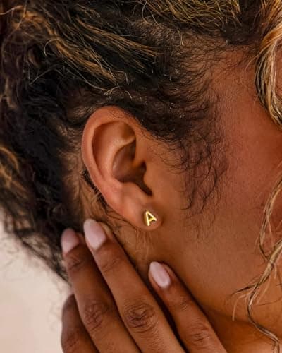 MUMREUES Gold Earrings for Women Trendy 14K Gold Plated Initial J Letter Stud Earrings Simple Small Minimalist Dainty Cute Hypoallergenic Earrings Jewelry Gifts - Thumbnail 4