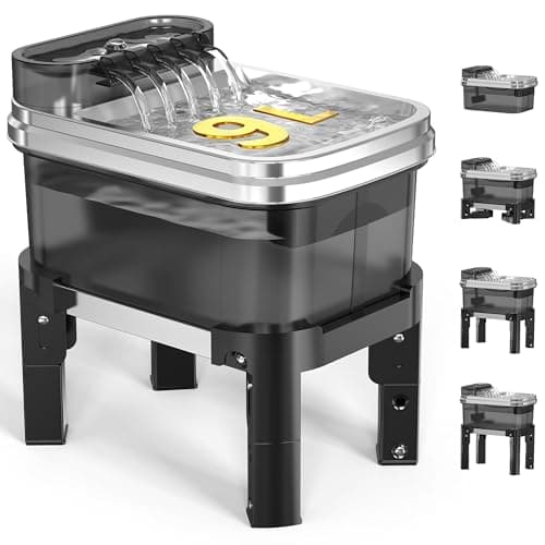 RPZ Dog Water Fountain, 9L Large Capacity Elevated Dog Water Bowl with Filter, 4-Level Adjustable Stainless Steel Water Dispenser for Large Dogs, Quiet Indoor Pet Fountain, No Spill Design