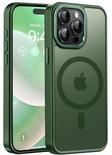 Newfuture Upgraded Magnetic for iPhone 15 Pro Max Case [Compatible with Magsafe] [Mil-Grade Protection], Pocket-Friendly, Slim Translucent Phone Case Cover for iPhone 15 Pro Max 6.7", Dark Green