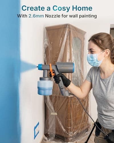 Tilswall Paint Sprayer, Electric Spray Gun with 1000mL Container, 3 Nozzles (1.3/1.8/2.6mm), 3 Spray Patterns, Adjustable Flow Control for Furniture, Cabinets, Walls, Fence and DIY Painting, Gray - Thumbnail 3