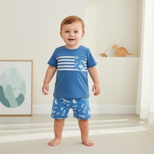 JiuBreeze Toddler Baby Boy Clothes Boys Summer Outfits T-shirt Boy Shorts Set 18 Months-4T (Navy Blue, 2-3T) - Thumbnail 5