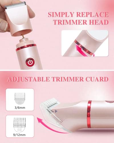 3-in-1 Bikini Trimmer for Women, Electric Razors Shaver for Public Hair - Rechargeable Body Hair Trimmer, Portable Detachable Removal Kit, lPX7 Waterproof Lightweight with LED Display, Gift for Women - Thumbnail 3