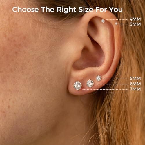 MHWTTY Hypoallergenic Cartilage Earrings for Women Men, 1 Pairs Titanium Stud for Women Gold Silver Black 20G Post & Screw Back with Cubic Zirconia 3 4 5 6 7 mm Piercing Jewelry (Gold-A, 5mm) - Thumbnail 2