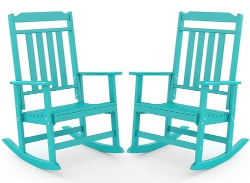 GREENVINES Outdoor-Rocking-Chairs-Set-of-2 | HDPE Plastic | Patio Rockers | Porch Rocker Chair | Oversized | High Back | Big & Tall | Aqua