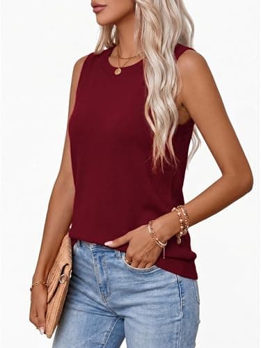 LaGracia Tank Tops for Women Summer Sleeveless Sweater Vest 2026 Crew Neck Wool Blend Business Casual Tops Dreesy Tank Lightweight Dressy Casual Pullover 2026 DarkRed L - Thumbnail 5