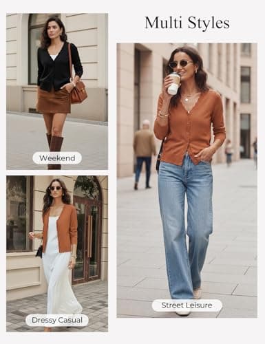 GRACE KARIN Women's Lightweight Cropped Cardigan Sweater, V Neck Knit Shrugs, Button Up Wool Open Front Blazer Orange XL - Thumbnail 6