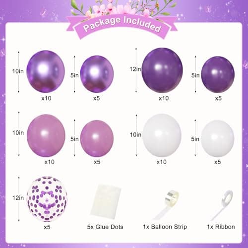 Purple Birthday Decorations for Women Girls, Metallic Dark Dusty Purple White Purple Foil Confetti Balloons Happy birthday Banner Purple Butterfly Fringe Curtains Birthday Decorations - Thumbnail 3