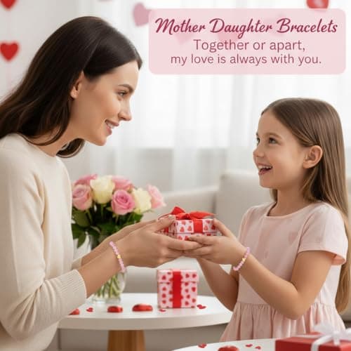 PEALICIOUS Mother Daughter Bracelets, 2Pcs Mother Day Gift with Pink Mommy and Me Bracelets as Mommy Gifts for Mom from Daughter, Mom and Me Matching Heart Jewelry for Birthday Accessories - Thumbnail 3