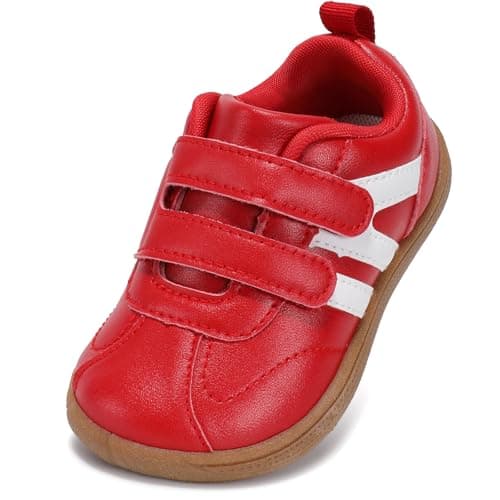 STQ KIDS Toddler Wide Toe Box Barefoot Shoes Girls Boys Sneakers Lightweight Fashion Tennis Shoes Non-Slip Zero Drop Baby First Walking Running Shoe Activities School Red Infant Size 4 - Image 1