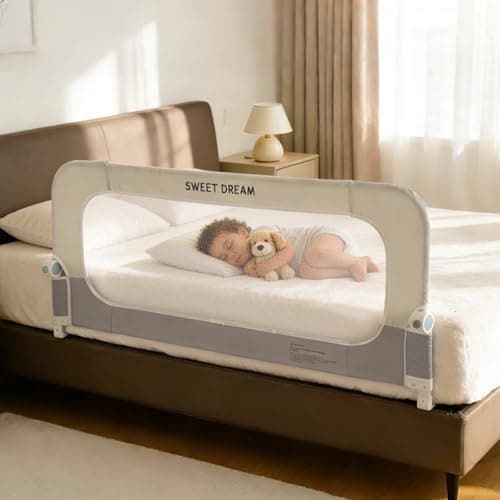 Bed Rail for Toddlers, 47in Folding Toddler Bed Rail Guard with Reinforced Anchor System & Sturdy Metal Frame, Portable Bed Railing for Baby Fits Crib,Twin, Queen & King Bed, Breathable Mesh - Image 1