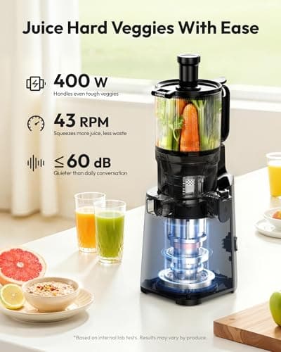 Juicer Machines, EUHOMY 5.8" Wide Feed Chute Cold Press Juicer for Whole Vegetables & Fruits with 400W, High Juice Yield, Easy to clean, Black Stainless Steel - Thumbnail 4