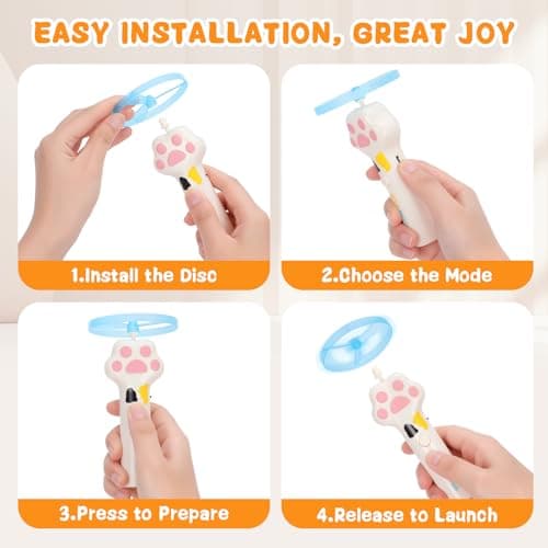 HOMQYTE Cat Chase Fetch Toy - Rechargeable Disc Launcher with 6 Flying Spinners - Best Interactive Pet Hunting Toys for Indoor Outdoor Yard Cats Dog (White) - Thumbnail 4