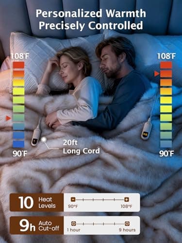 Bearhug Heated Blanket Queen Size 84" x 90", Luxury Faux Fur Electric Blanket with Dual Controllers, Ultra Plush Heating Blanket with 10 Heat Levels, 9H Auto Shut Off, ETL Machine Washable - Thumbnail 3